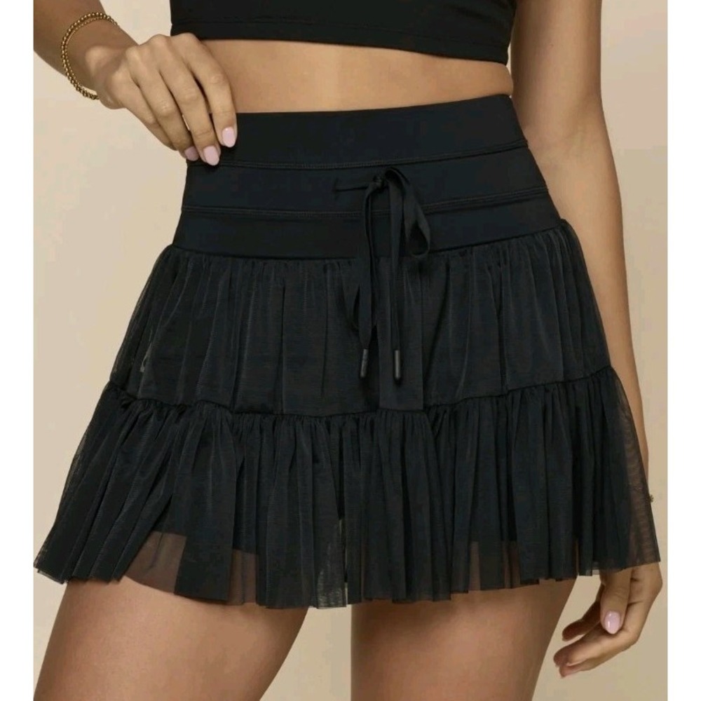 New POPFLEX Pirouette Skort Skirt Black Woman L Short Pull On Moto Grunge Whimsy